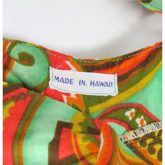 Vtg Made in Hawaii Maxi Dress Floral Psychedelic 60s 70s Bright Green Muumuu 125 - Picture 5 of 5